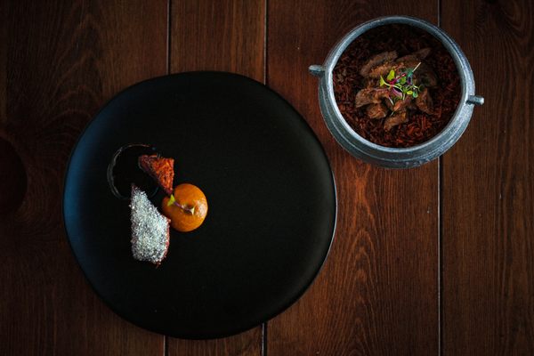 Lamb suya pairs perfectly with a multinational riff on jollof rice.