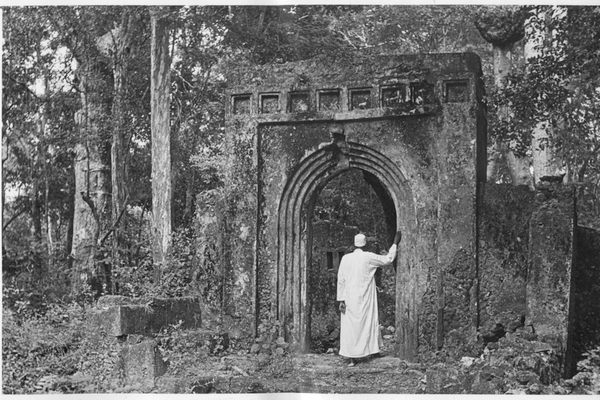 The "Ode to the Ancestors" exhibit features 28 previously unseen archival photograph, including this one, circa 1940, of the ruins of Gedi, the first ancient monument to be excavated in East Africa.