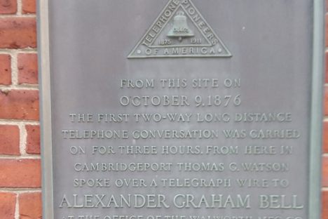 Commemorating the first two-way long distance telephone call.