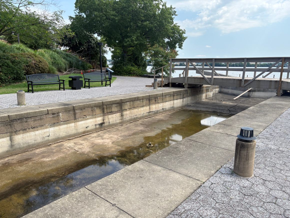 “A dry stone chamber outlines the last descent canal boats once made before meeting the Potomac.”