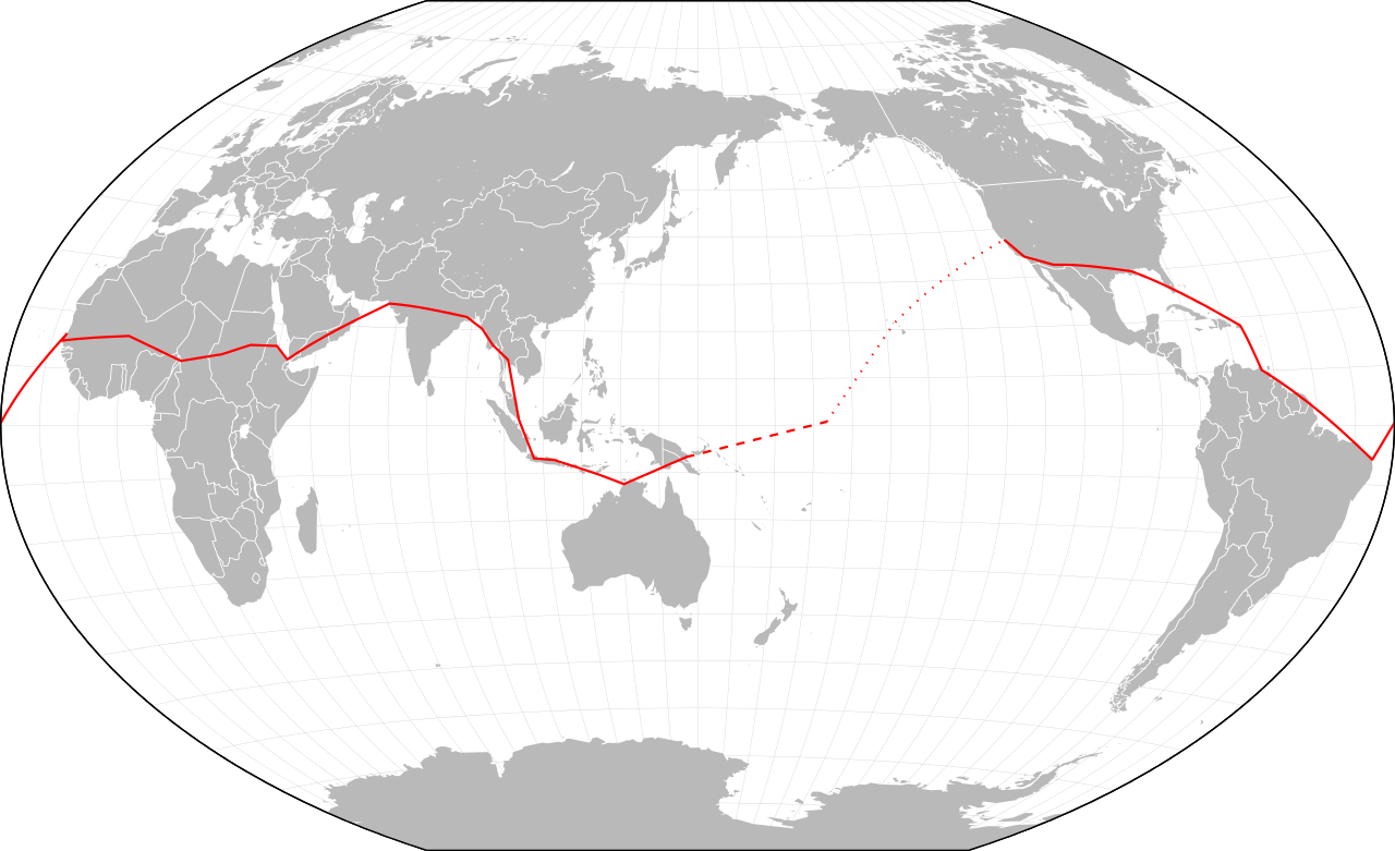 Map of Amelia Earhart's 1937 round the world flight plan.