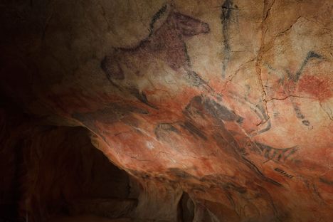 Prehistoric painting of horses at Tito Bustillo cave. 