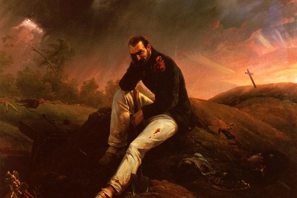 Horace Vernet's The Last Grenadier of Waterloo, contemplating his plight. 