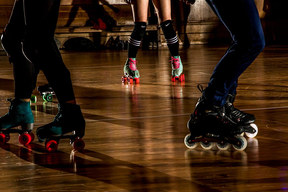 People dance on their skates all night long.