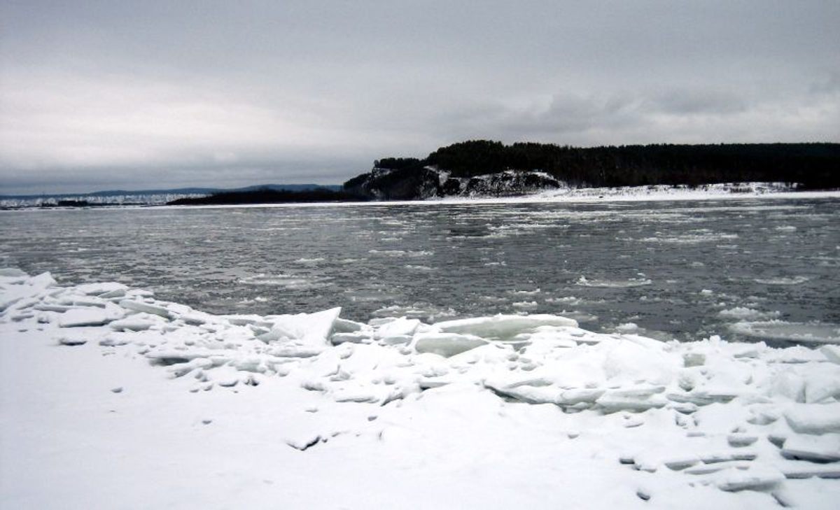 Ice creeping over the Amur River.