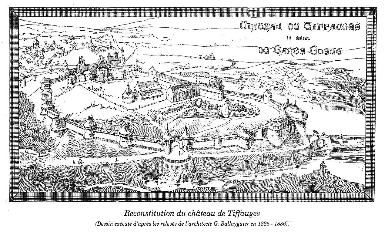 An illustration of Gilles de Rais' castle, Château Tiffauges, also known as Bluebeard's Castle.
