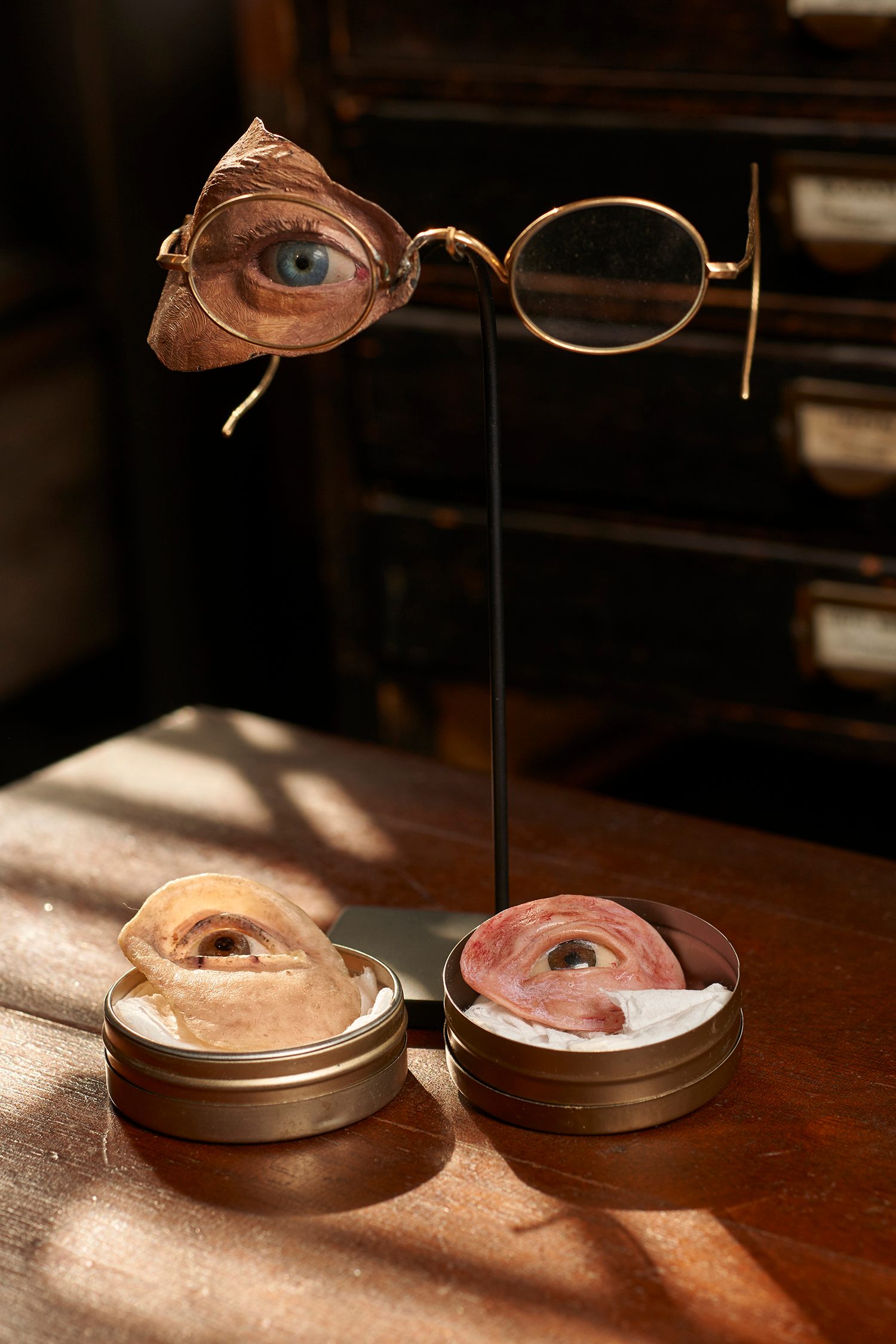 Facial prosthetics, c. 1918-1919. Prosthetics of this type were created for wounded soldiers.