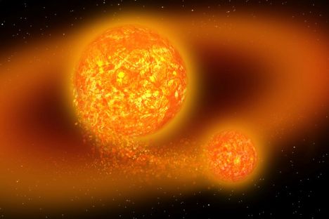 A illustration imagines the aftermath of Earth's collision with Theia, and how the material ejected by it slowly began to reform into an orbital body. 