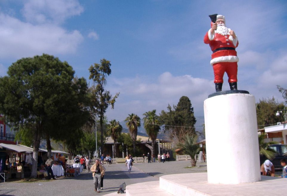 A sculpture of Santa Claus in the square in front of the St. Nicholas Church, Demre.