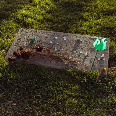 the headstone.