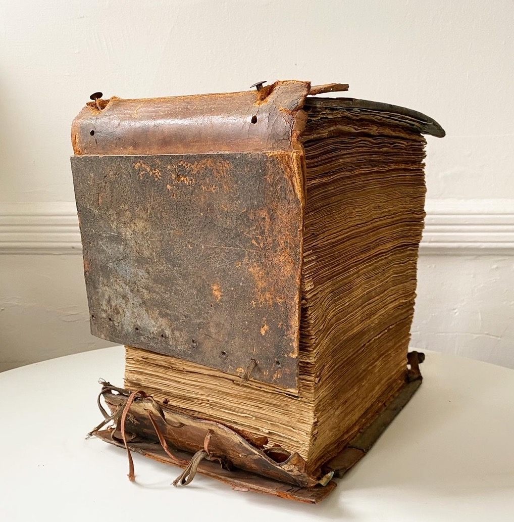 I.A. Persinger's scrapbook stands more than a foot tall and weighs 36 pounds.