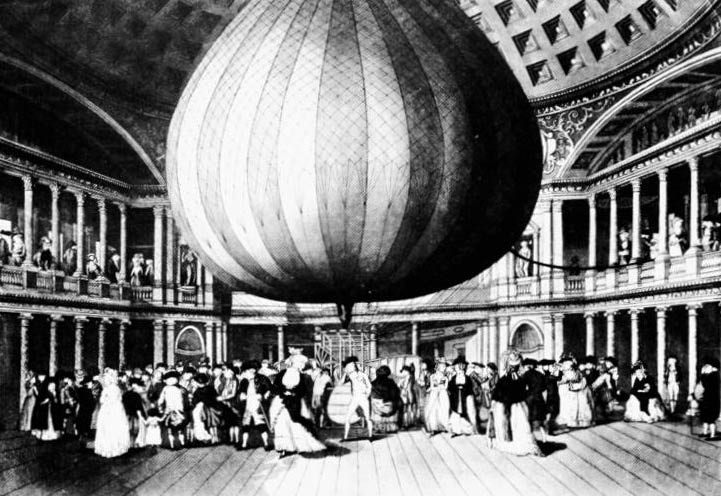 A drawing of Lunardi's balloon, on display after his 1784 flight.