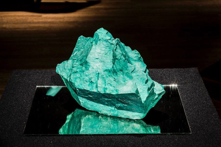 Akitoshi's moon rock. Rubio dyed the rock the color of UBE's logo, using ammonia he got from the company. 