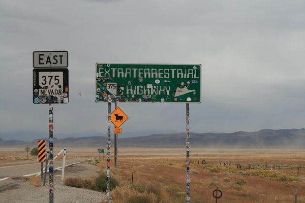 The Extraterrestrial Highway sign at the junction of NV-375 and US-6.