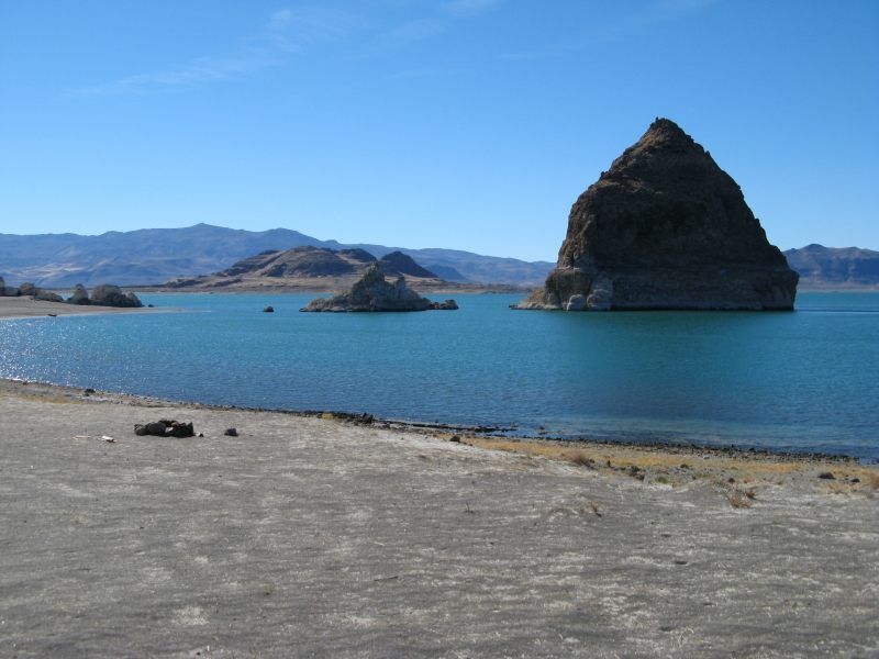 The rock formations that give Pyramid Lake its name.