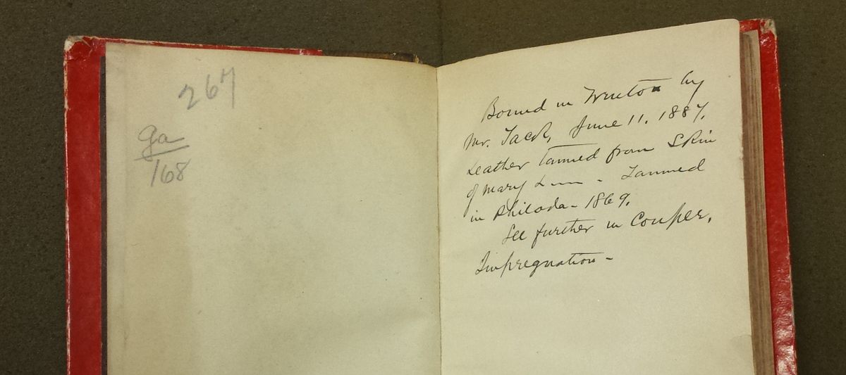 The inscription in John Stockton Hough's <em>Recueil des secrets de Louyse Bourgeois</em> mentions a “Mary L___” as the source of the binding.