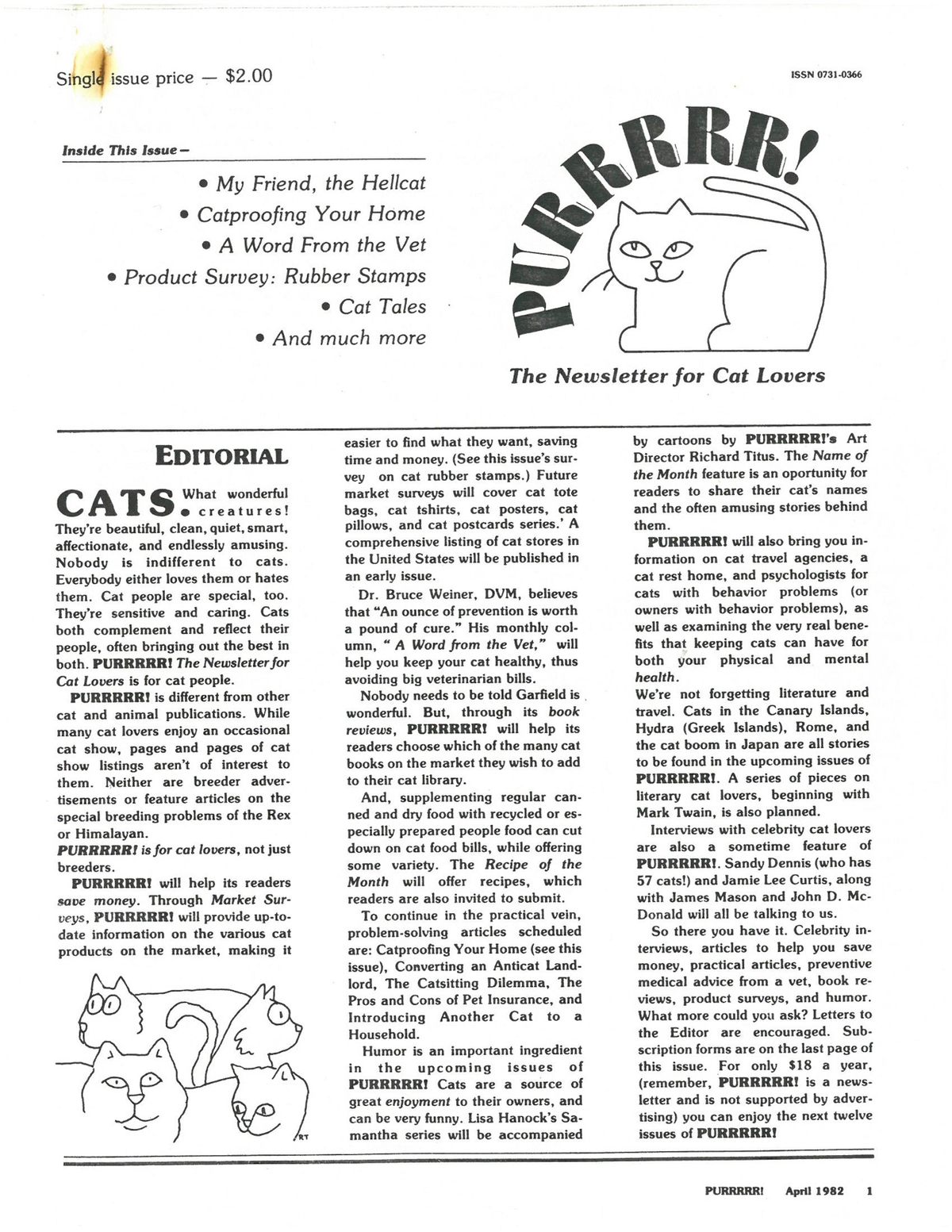 The first page of the first issue of PURRRRR!, released in April 1982.