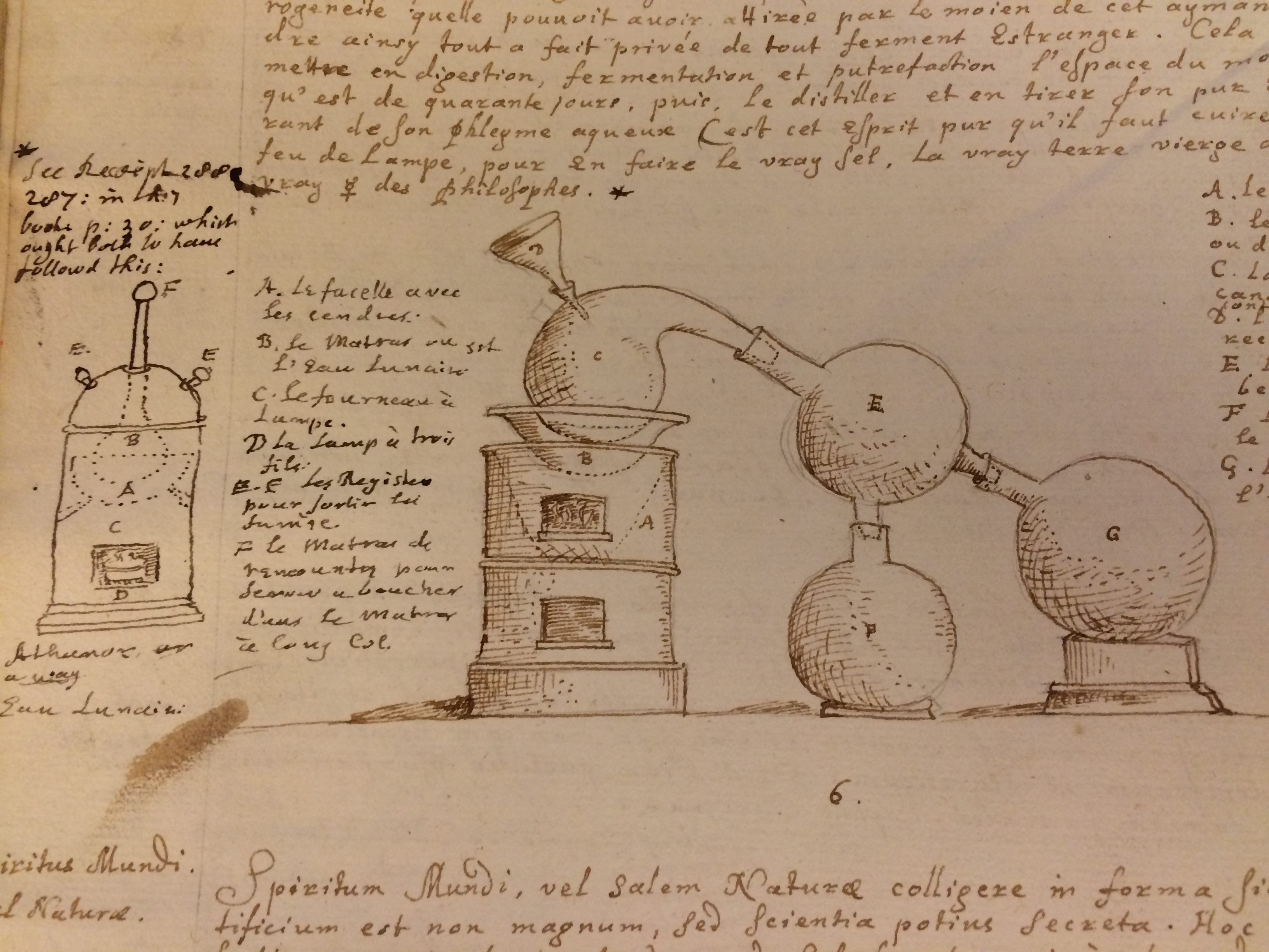 A household still, which could be used for making liquor, syrups, medicines, and essences, from John Evelyn's papers.