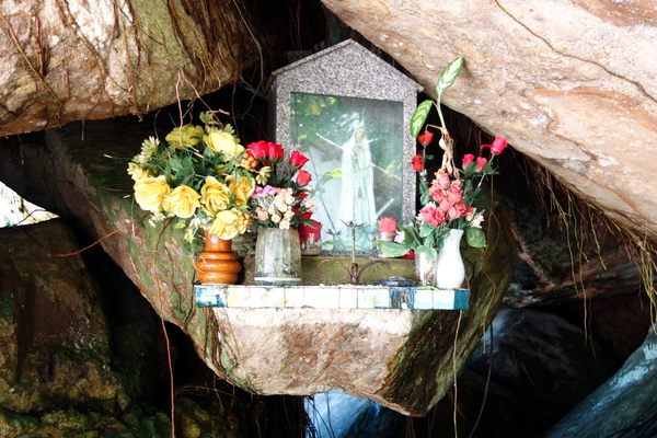 The hidden Madonna atlar, surrounded by flowers