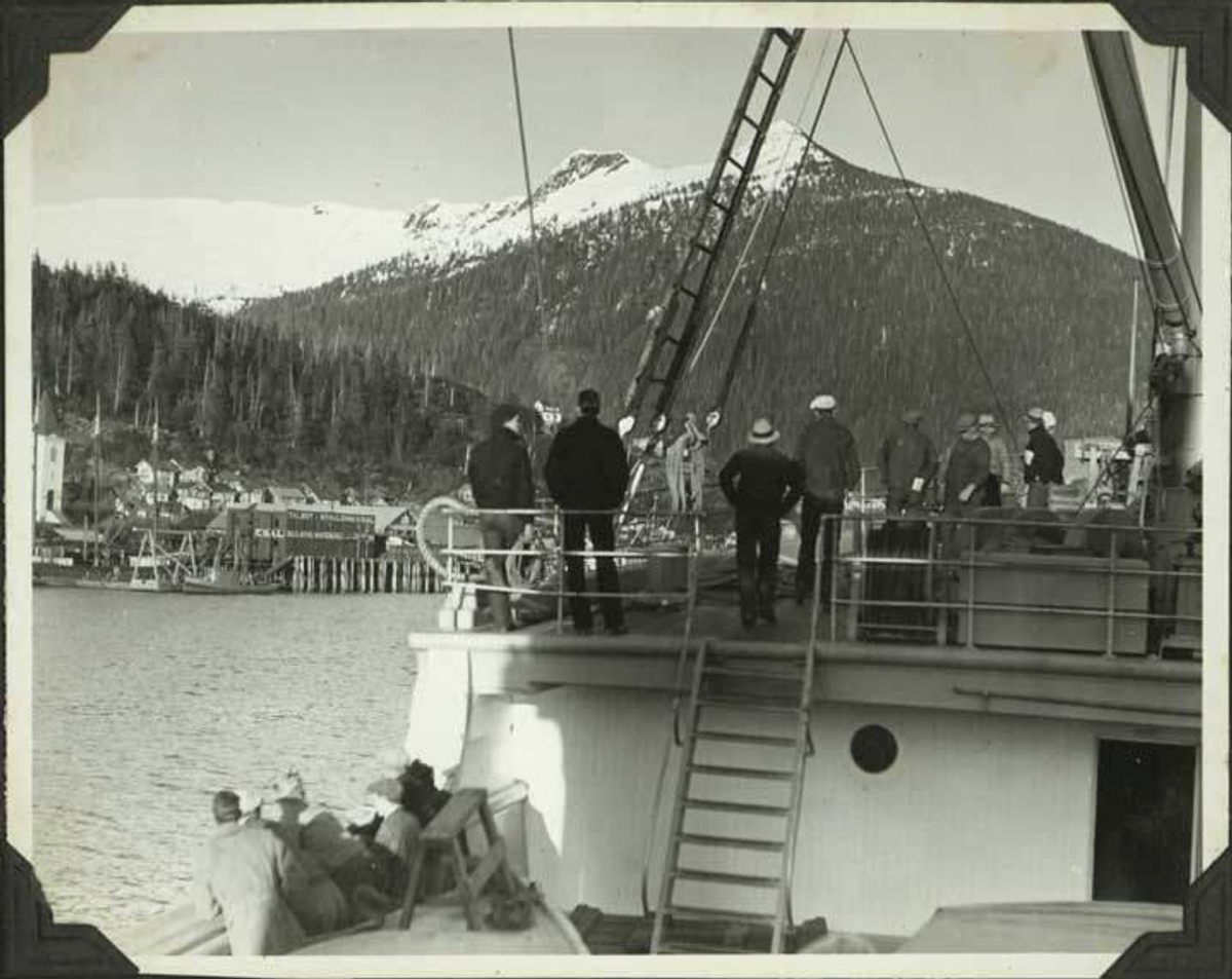 The North Star, carrying colonists, enters Ketchikan, Alaska, on April 30, 1935.