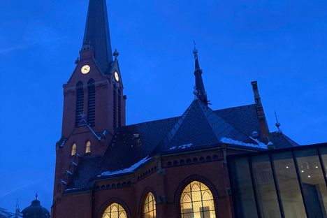 The exterior of the church is still striking. 