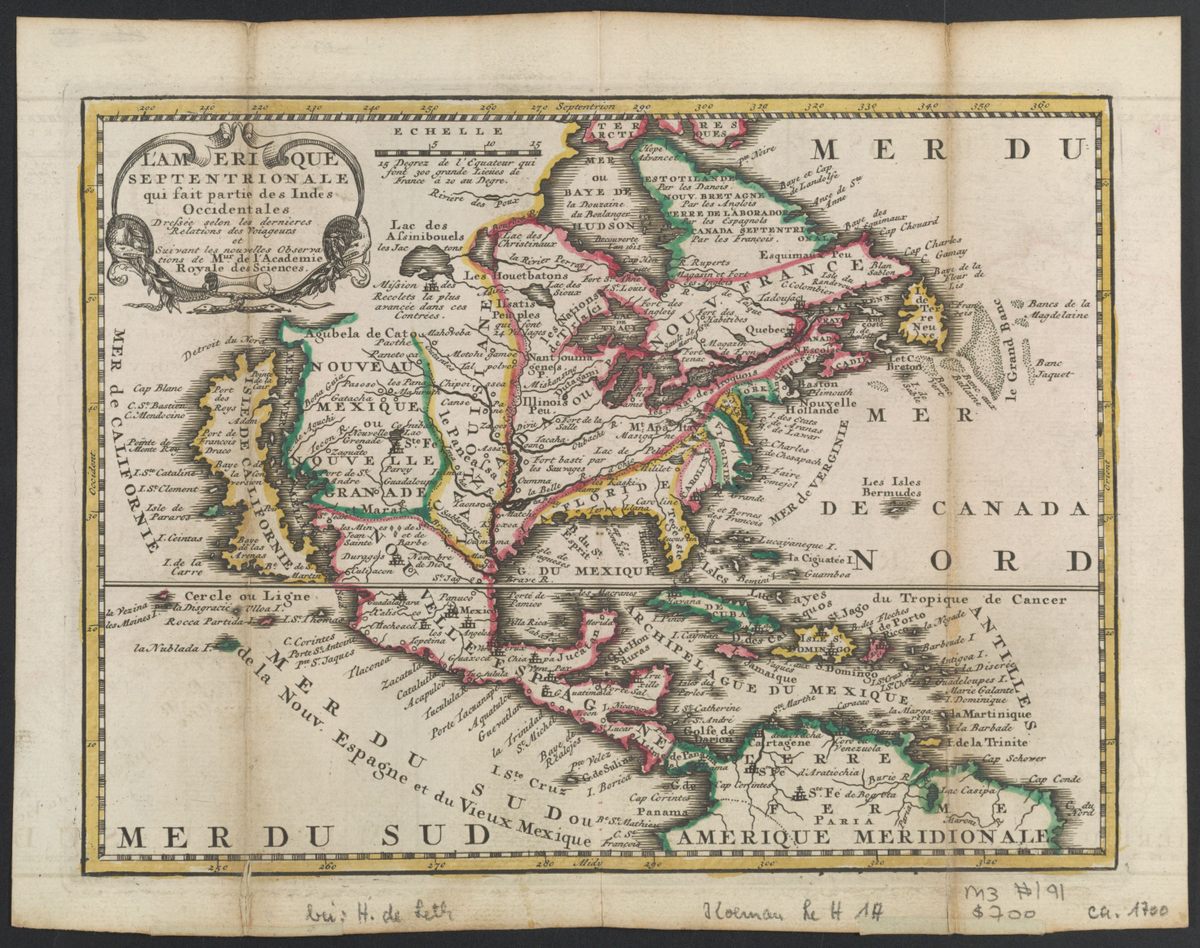 ‘L’Amérique Septentrionale’, created by Jacques Chiquet in 1721 and published in Amsterdam around 1749. It shows a huge and well-defined island of California, its southern tip touching the Tropic of Cancer, facing New Mexico and New Spain across the narrow Vermillion Sea.