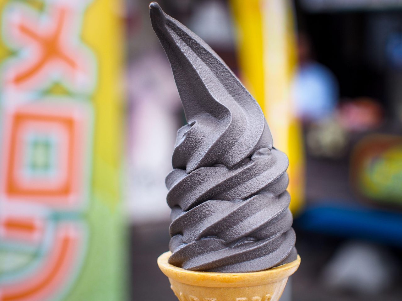 Soft cream made with squid ink from Hakodate, Japan.