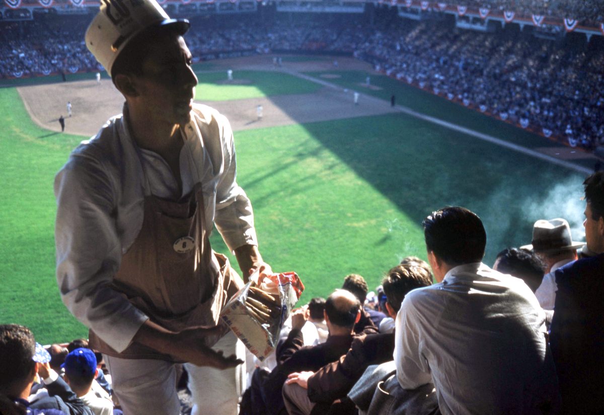 hot dog vendor at baseball game