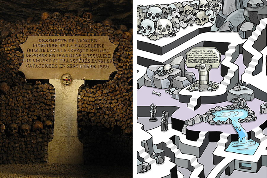 These bones made a move from a cemetery to an ossuary to the catacombs. 