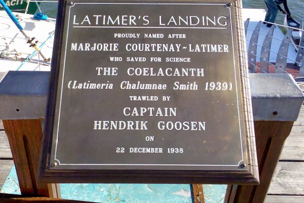 A plaque in Latimer's Landing commemorating the discovery.
