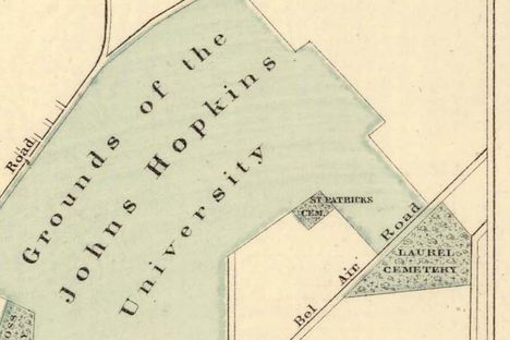 An 1876 map showing Laurel Cemetery.