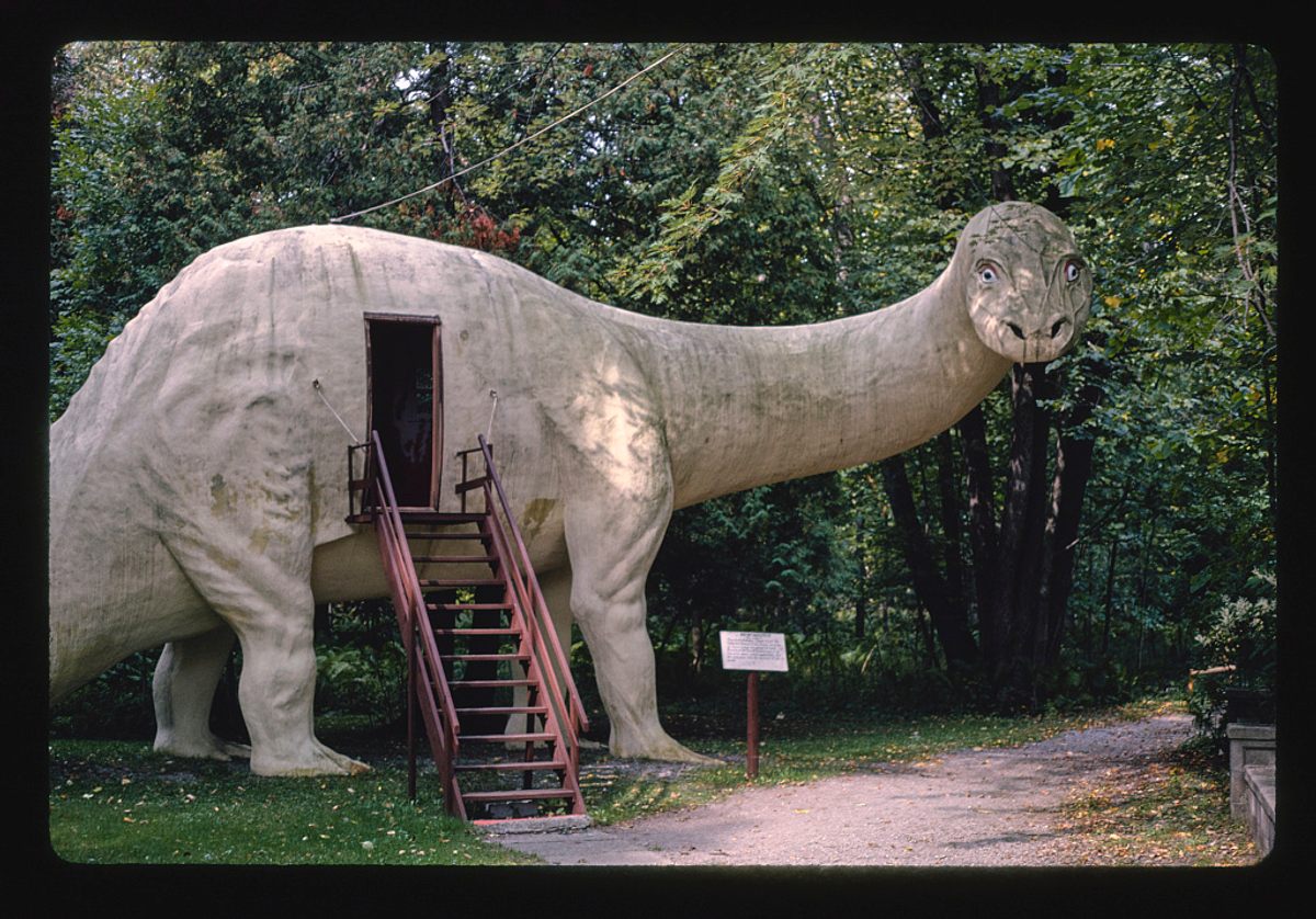 <em>Brontosaurus with steps view 2, Dinosaur Park, Route 23</em>, Michigan, 1988.