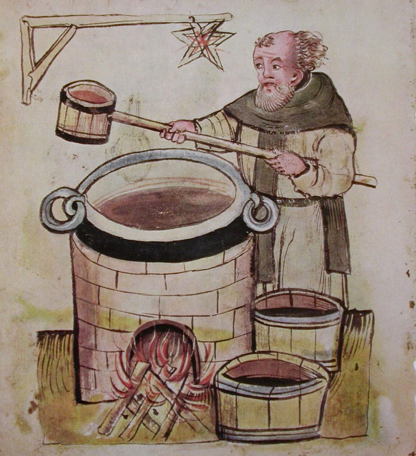 A 14th-century German beer-maker at work.