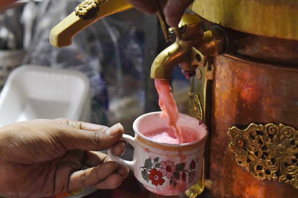 Rosy Kashmiri chai traditionally has a savory taste.
