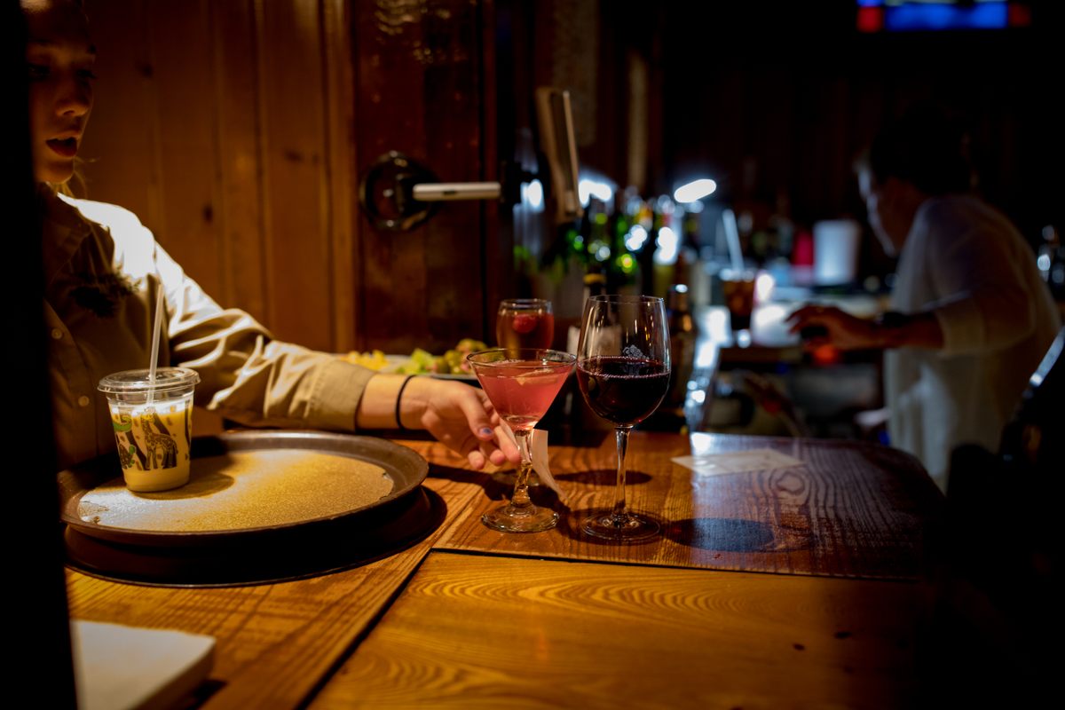 Drinks on the bar at Norwood Pines Supper Club.