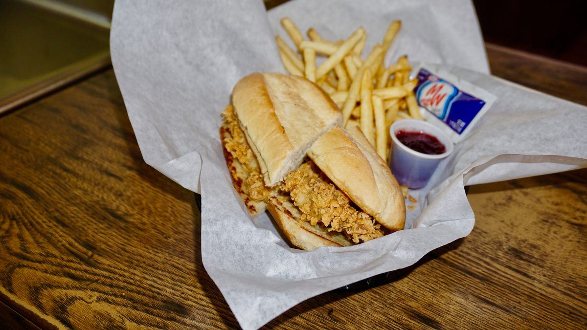 Farm Basket's fried turkey Gobbler sandwich comes with Miracle Whip and cranberry sauce. 