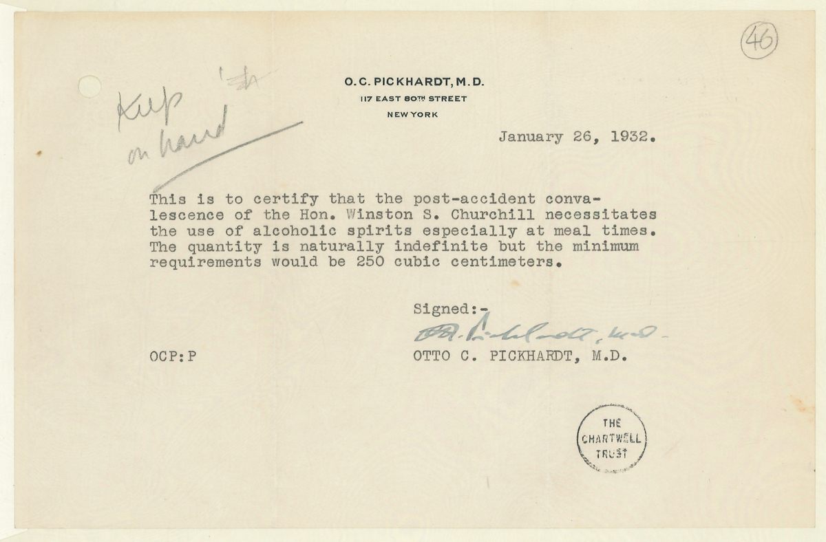 Winston Churchill's infamous doctor's note.