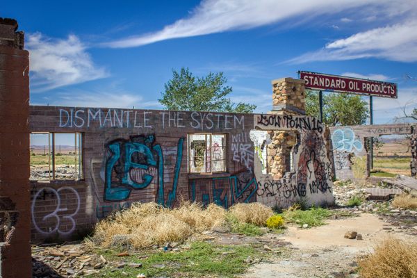 Wall with political graffitti.