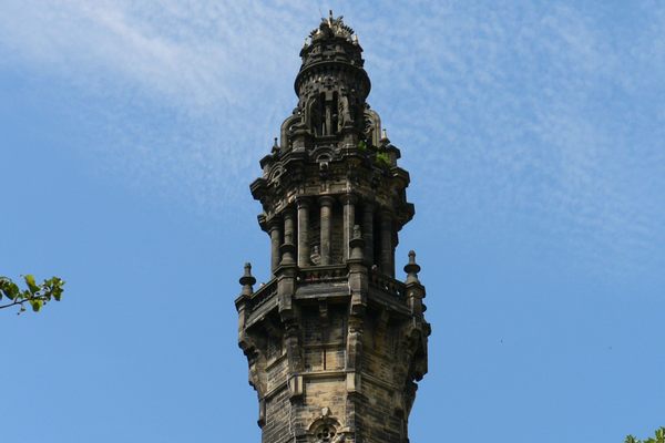 The elaborate top of the tower.