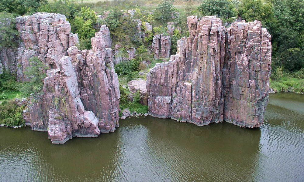 These formations of pink Sioux quartzite are known as the King and Queen Rock.