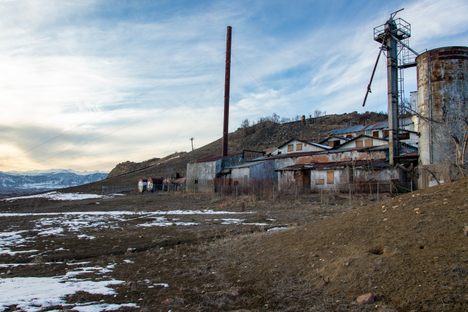 Mill, Butte, And Mountains 