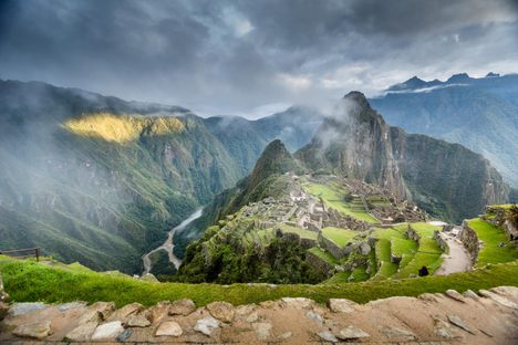 Sunrise hits Machu Picchu.