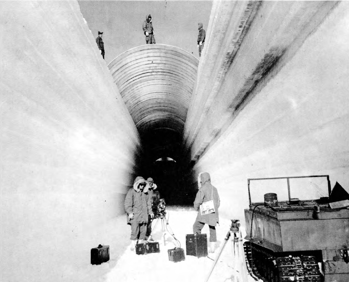 Camp Century staff, seen here in 1960, excavated tunnels about 25 feet below the ice sheet's surface before abandoning the project