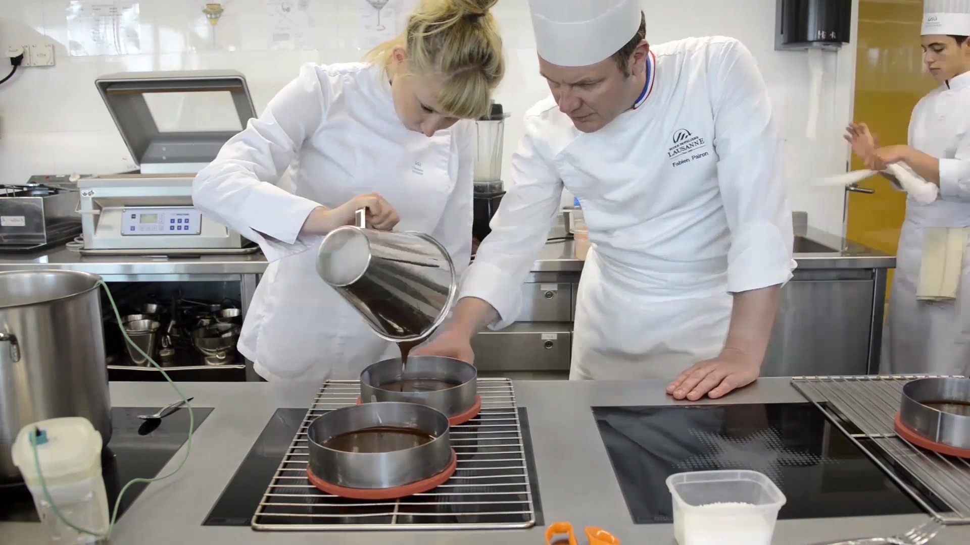 Marthins collaborating with Chef Fabien Pairon to craft prototypes of the chocolate vinyl record.