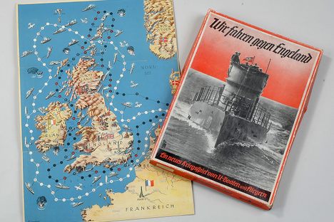 A board game produced around 1939 allowed German children to imagine themselves strangling the British coastline with aircraft and U-boats.