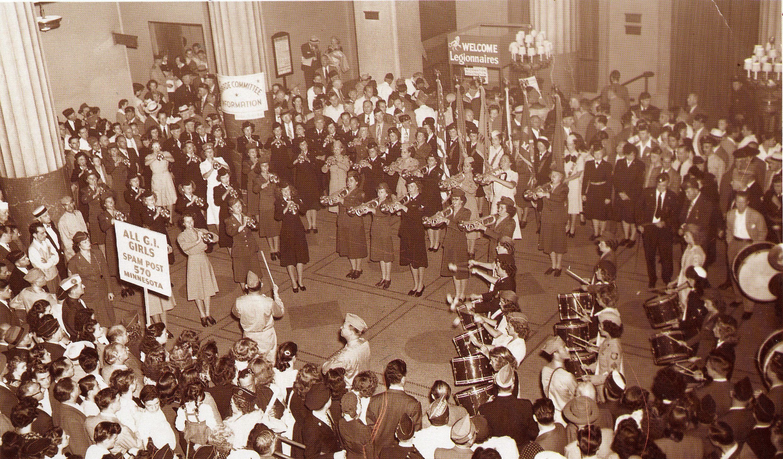 The drum and bugle corps playing in New York in 1947.