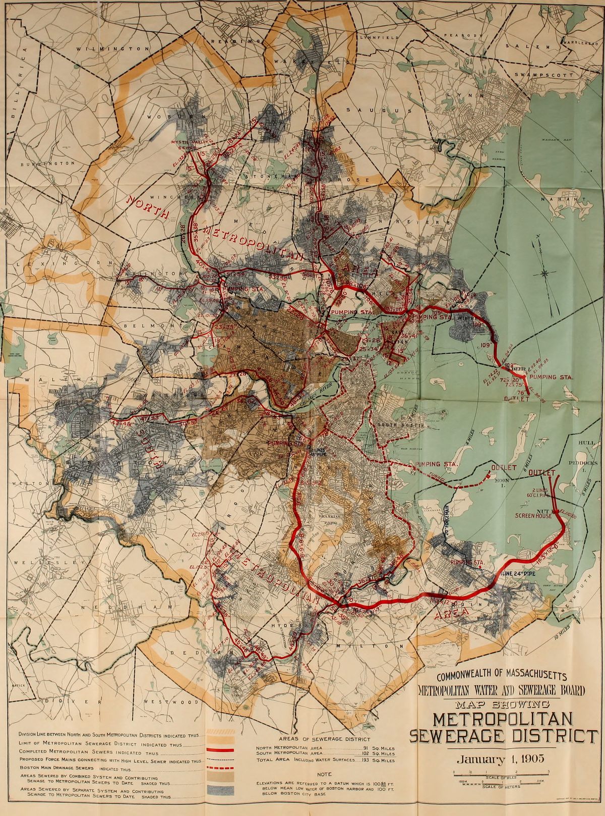 A map of Boston's sewers, circa 1905.