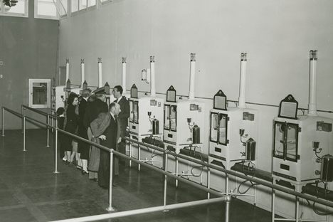Visitors stare at babies in incubators at Martin Couney's New York World's Fair attraction, 1939-1940. 