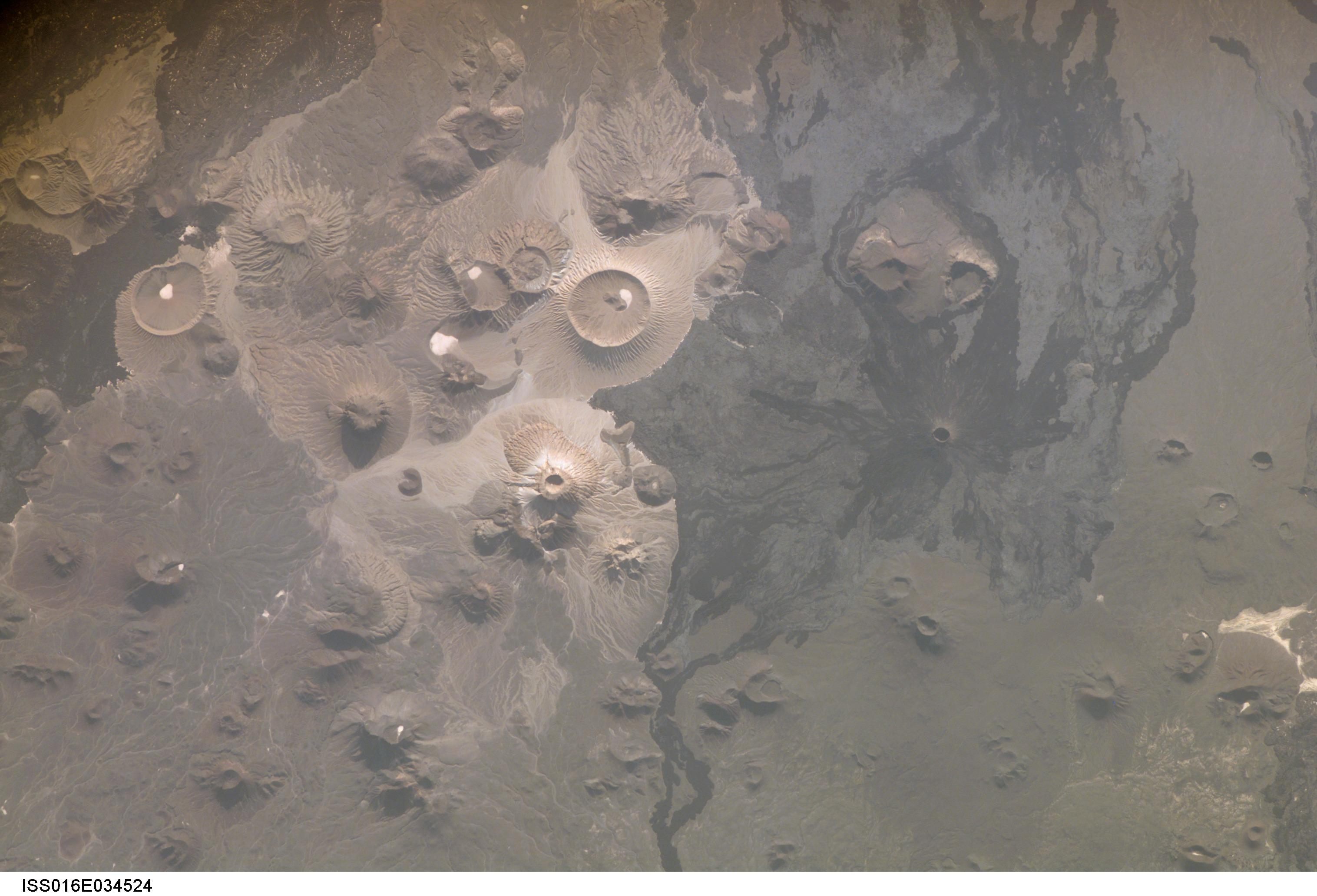 Harrat Khaybar, as seen from the Expedition 16 crew aboard the International Space Station in March 2008.