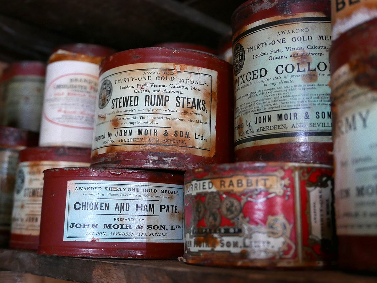 Conserved food tins in Shackleton’s 1908 Nimrod Hut, Cape Royds.